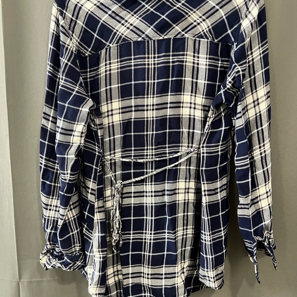 Navy and White Plaid Button Maternity Flannel - Picture 2 of 3